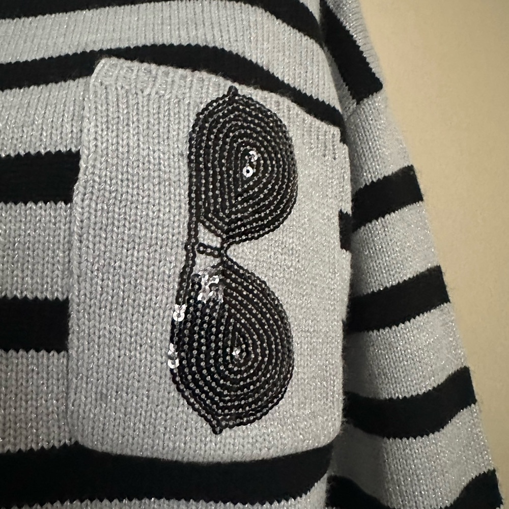 NWOT Karl Lagerfeld Paris Striped Mock Neck Sweater Size Small - Picture 2 of 8